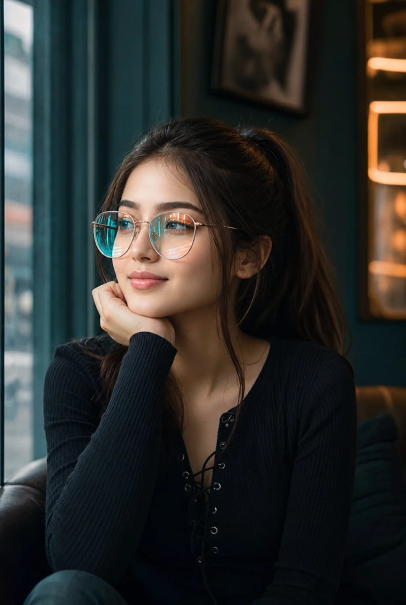 Cinematic Café Portrait with Neon Reflections