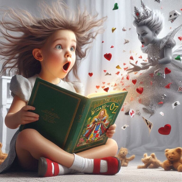 Girl reading The Wizard of Oz