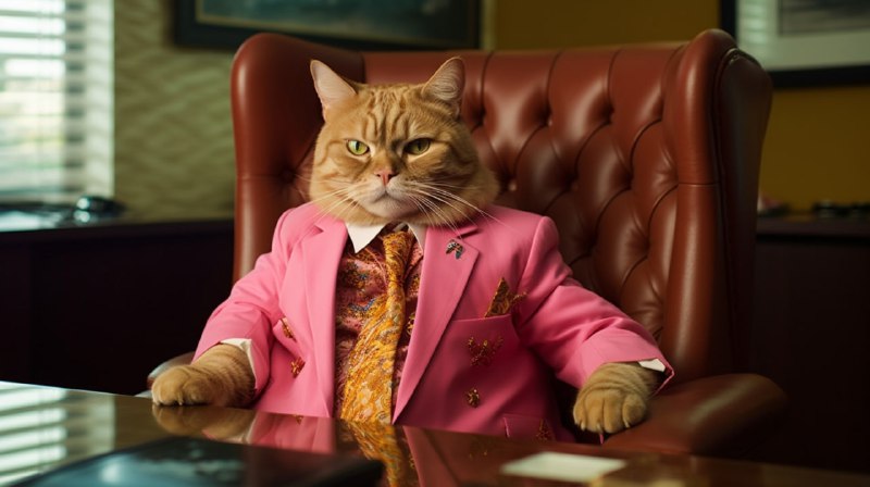 A fat orange tabby cat as an office accountant