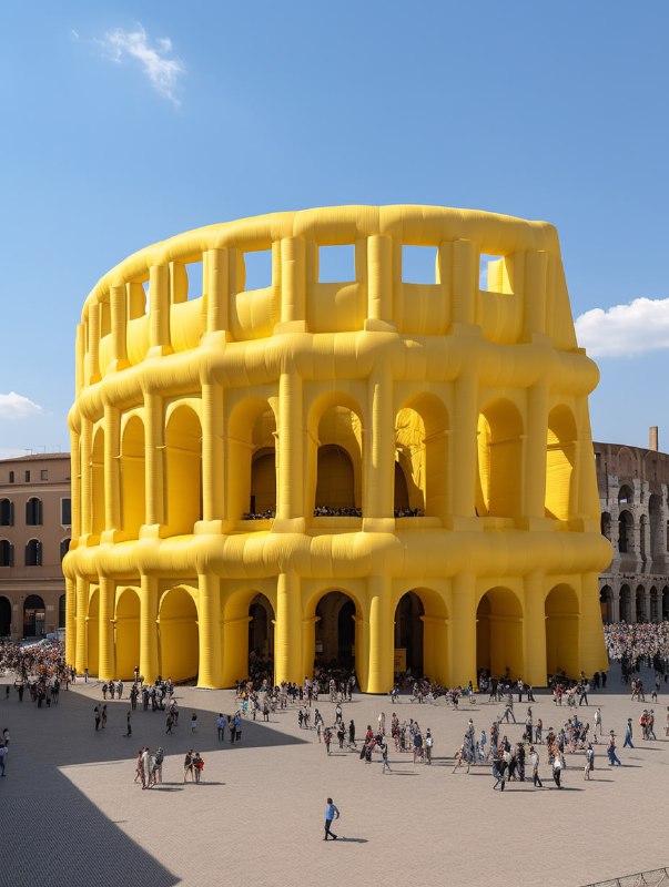 Yellow Inflatable Colosseum Replica in Rome