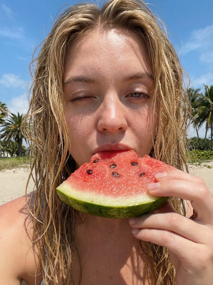 Summer Watermelon Beach Selfie