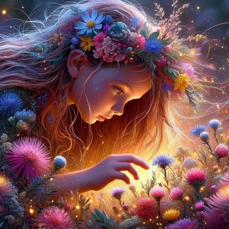 Magical Druid Girl Picking Australian Wildflowers Art