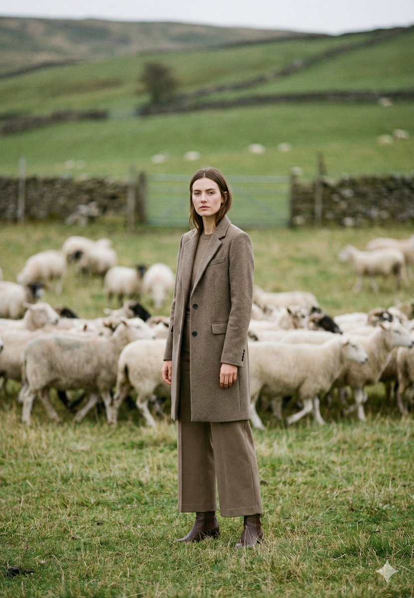 Solitary Shepherdess in Fields