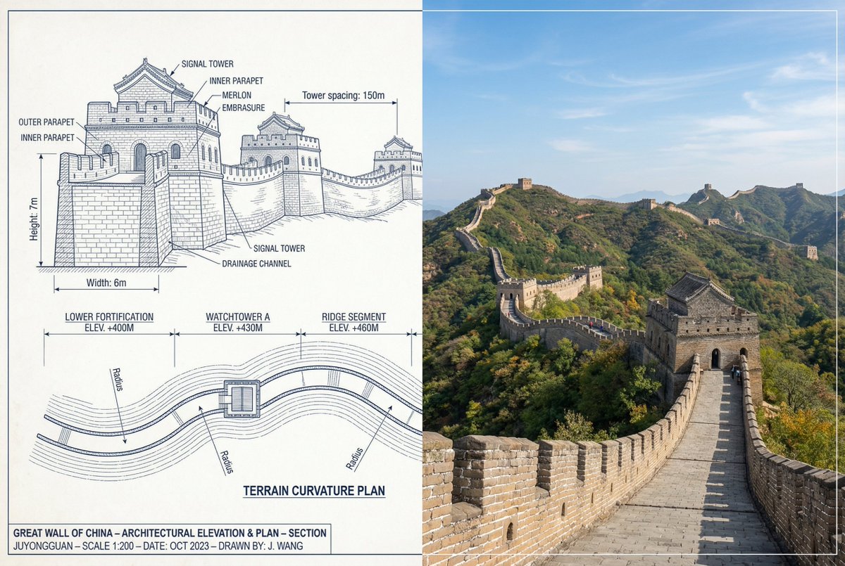 Great Wall Sketch vs Photo Comparison