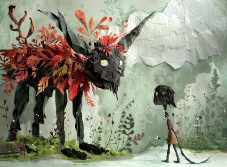 Paper Mache Creature and Little Girl