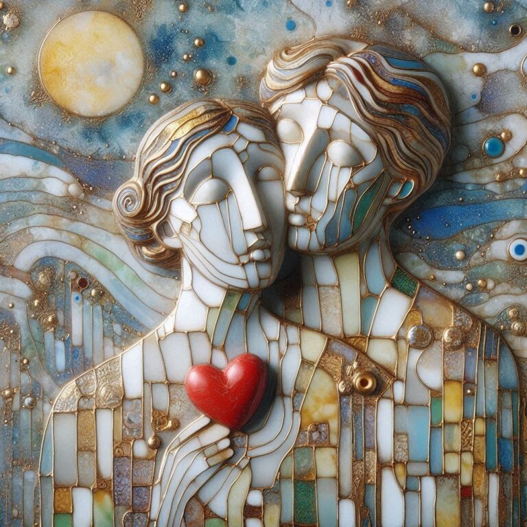 Kintsugi Porcelain Couple Portrait in Klimt Style