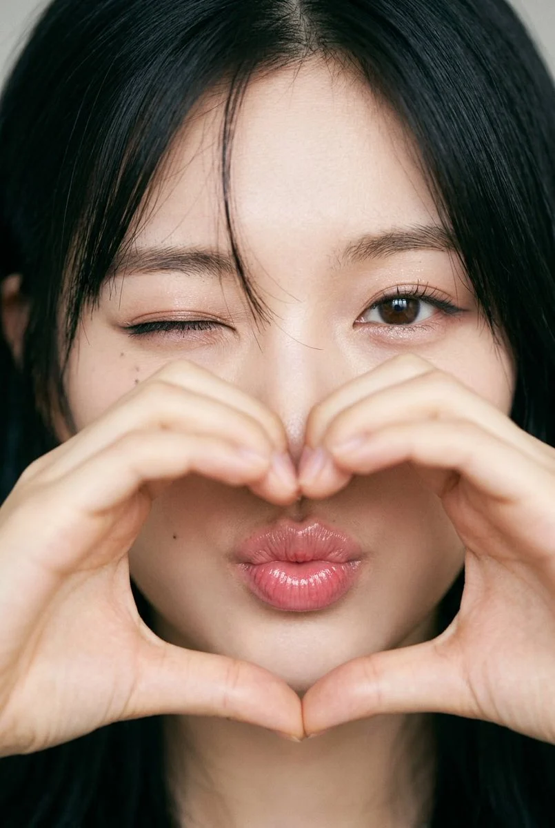 Cute Girl Heart Wink Close-up