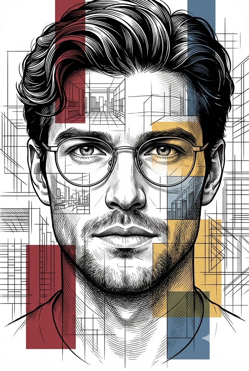 Architectural Blueprint Intellectual Portrait