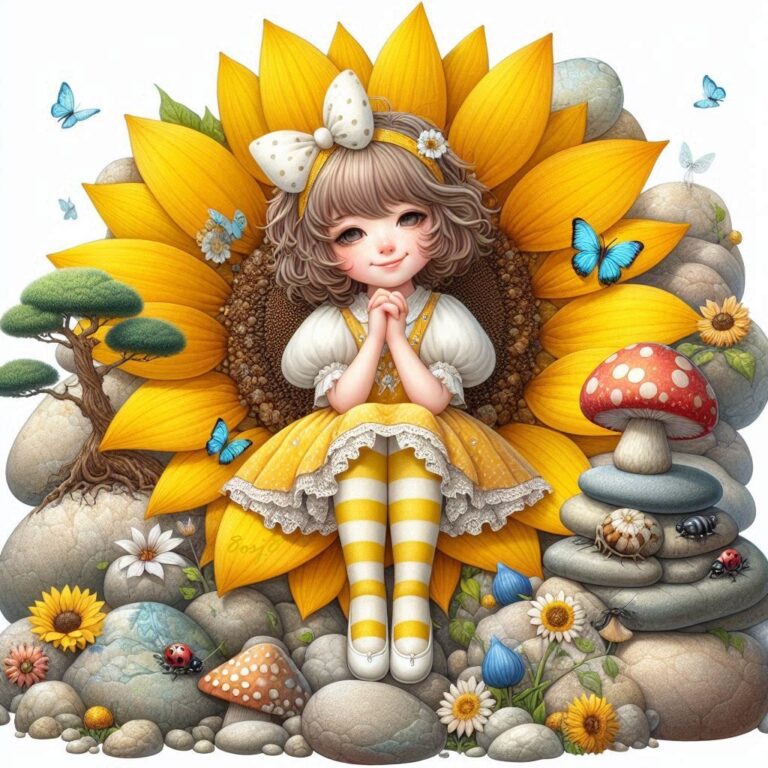 Smiling Girl in Yellow Polka Dot Dress Seated Portrait