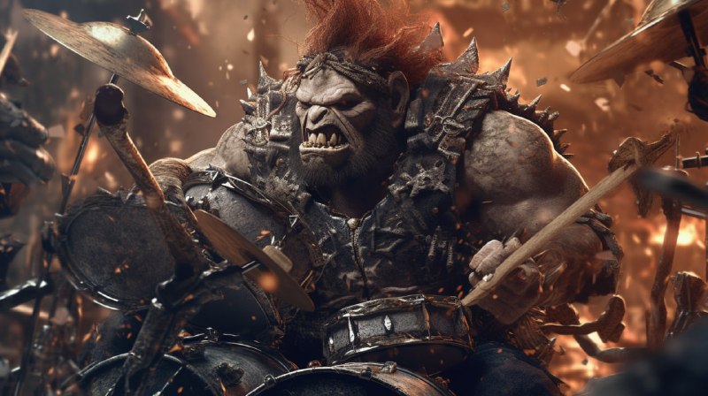 Ork playing a drumset