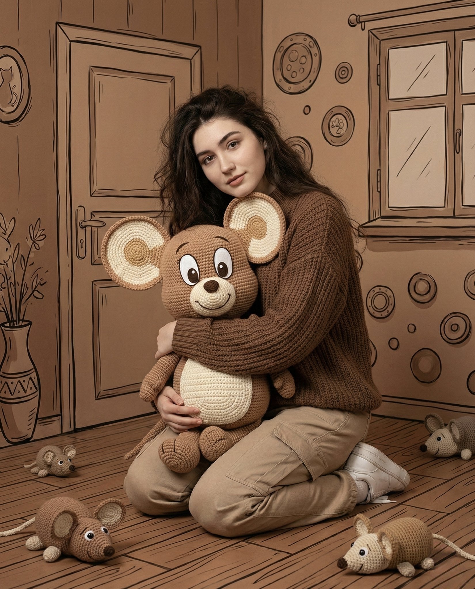 Girl with Crocheted Mouse Plush