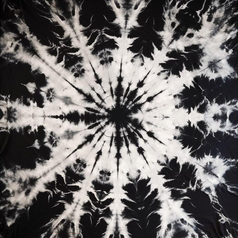 White Bleach Tie Dye on Black Cotton Psychedelic Abstract