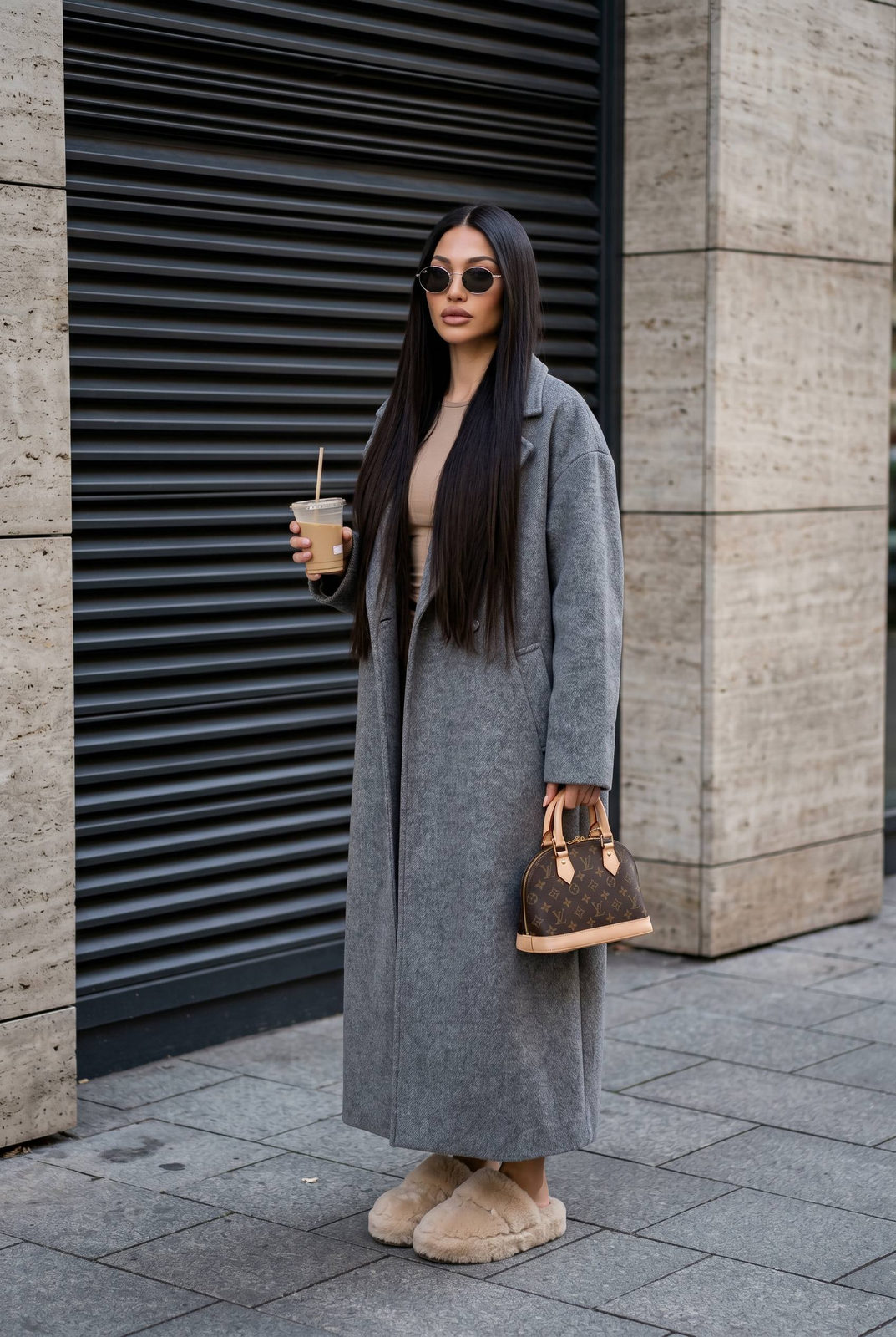 Grey Coat Street Style Fashion