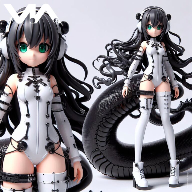Cybernetic Anime Girl 3D Model With Mechanical Snake