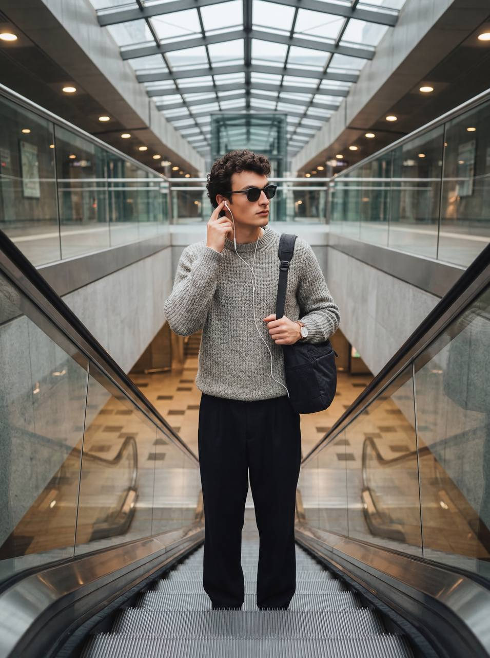 Stylish Man on Subway Escalator