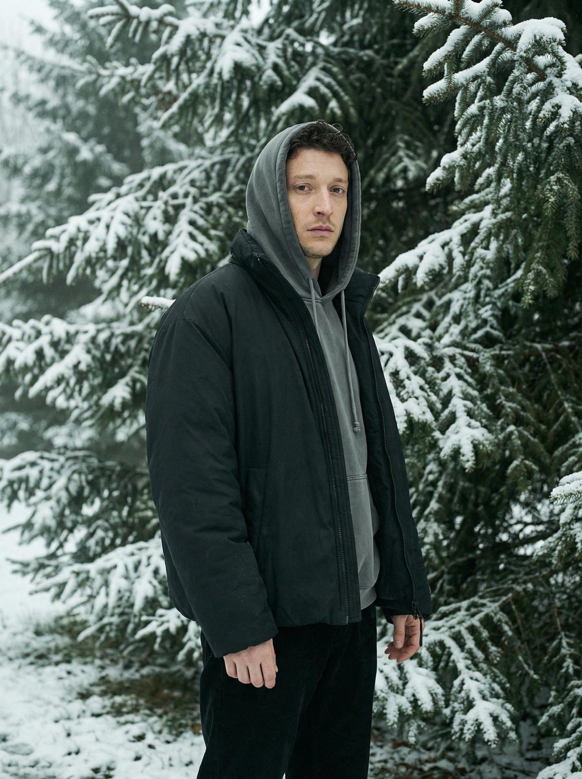 Man in Winter Forest Portrait