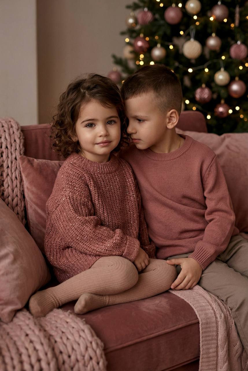 Blush Sibling Holiday Portrait