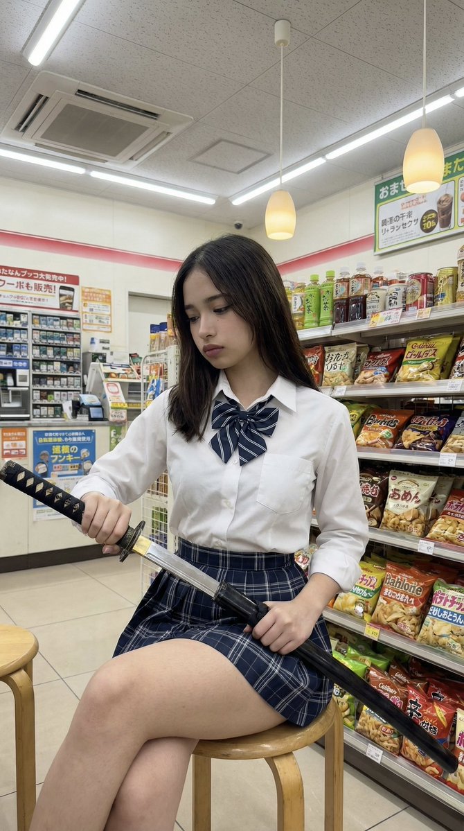 Girl With Katana In Konbini