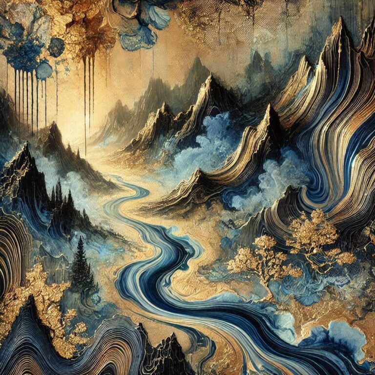 Abstract Metaphysical River and Mountains Painting