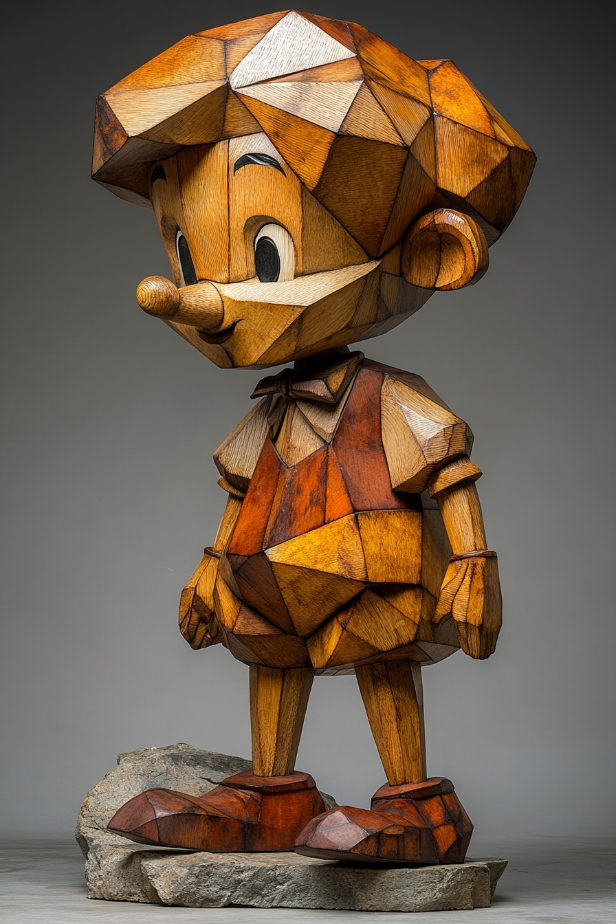 Wooden Cubism Sculpture Pinocchio Full Body