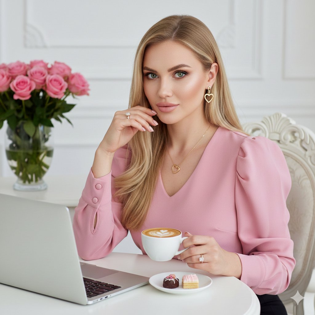 Elegant Blonde Woman Coffee Moment