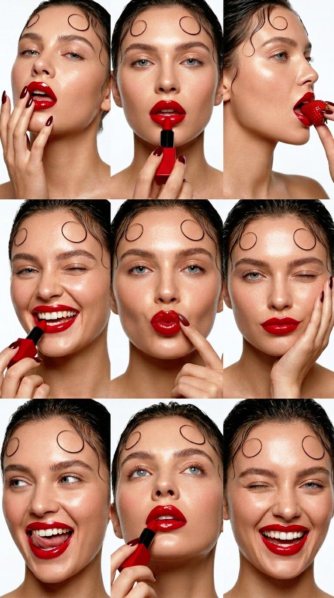 Candy-Apple Red Lipstick Beauty Grid