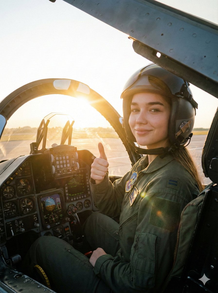 Golden Hour Fighter Pilot Thumbs-Up Portrait