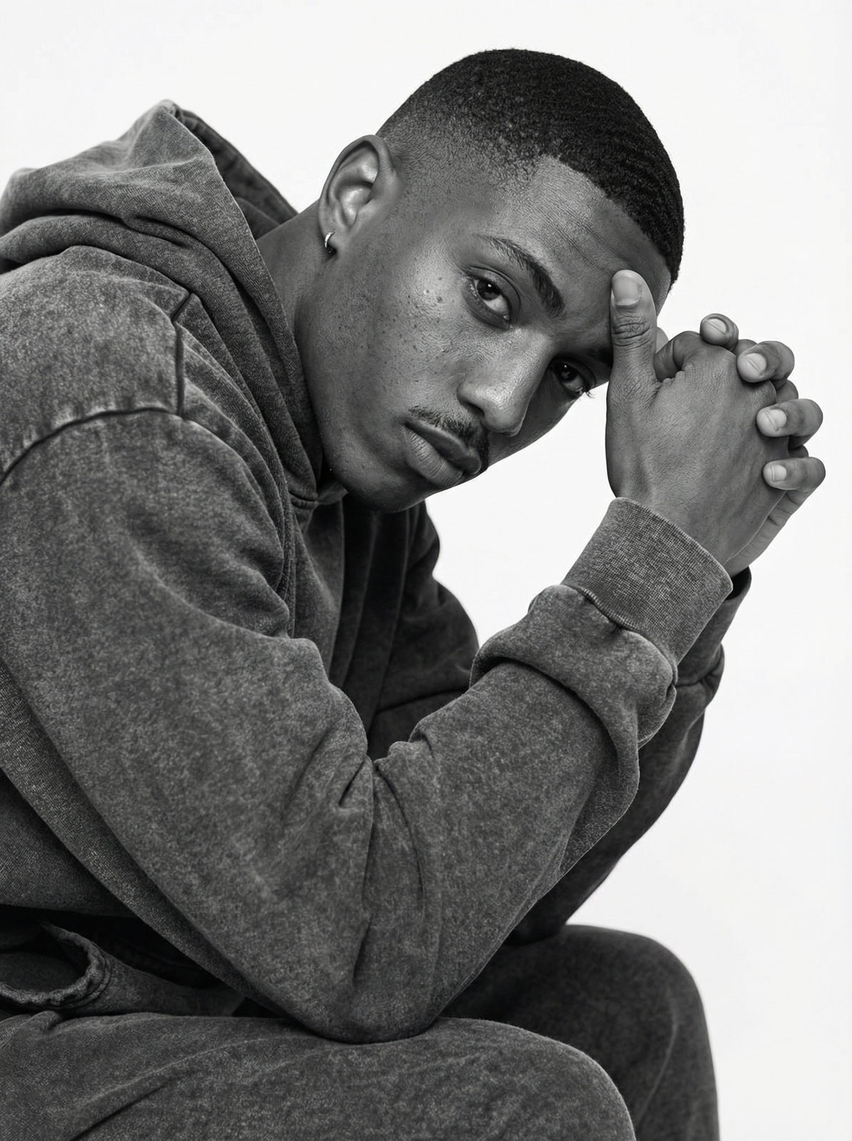 Contemplative Black And White Male Portrait