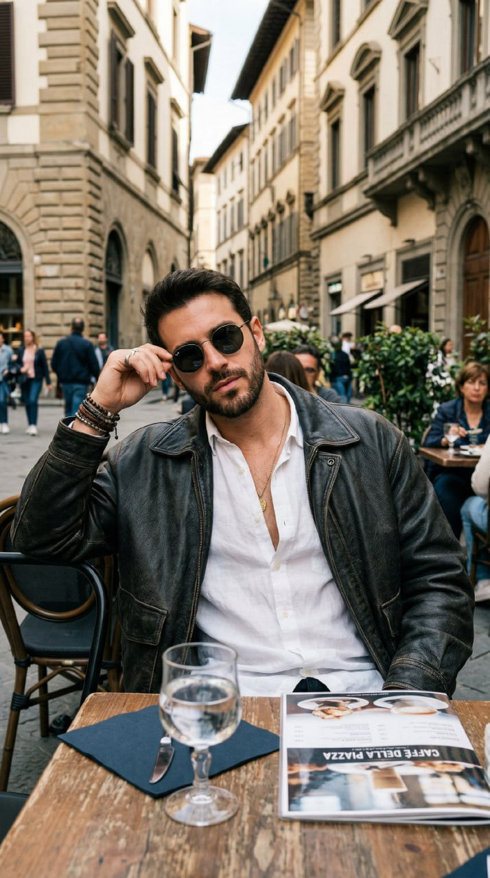 Stylish Man at Italian Street Cafe