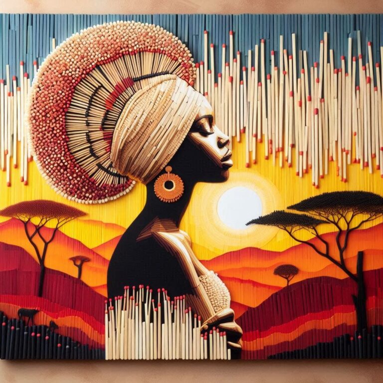 African Woman Fashion Pose Matchstick Wall Art