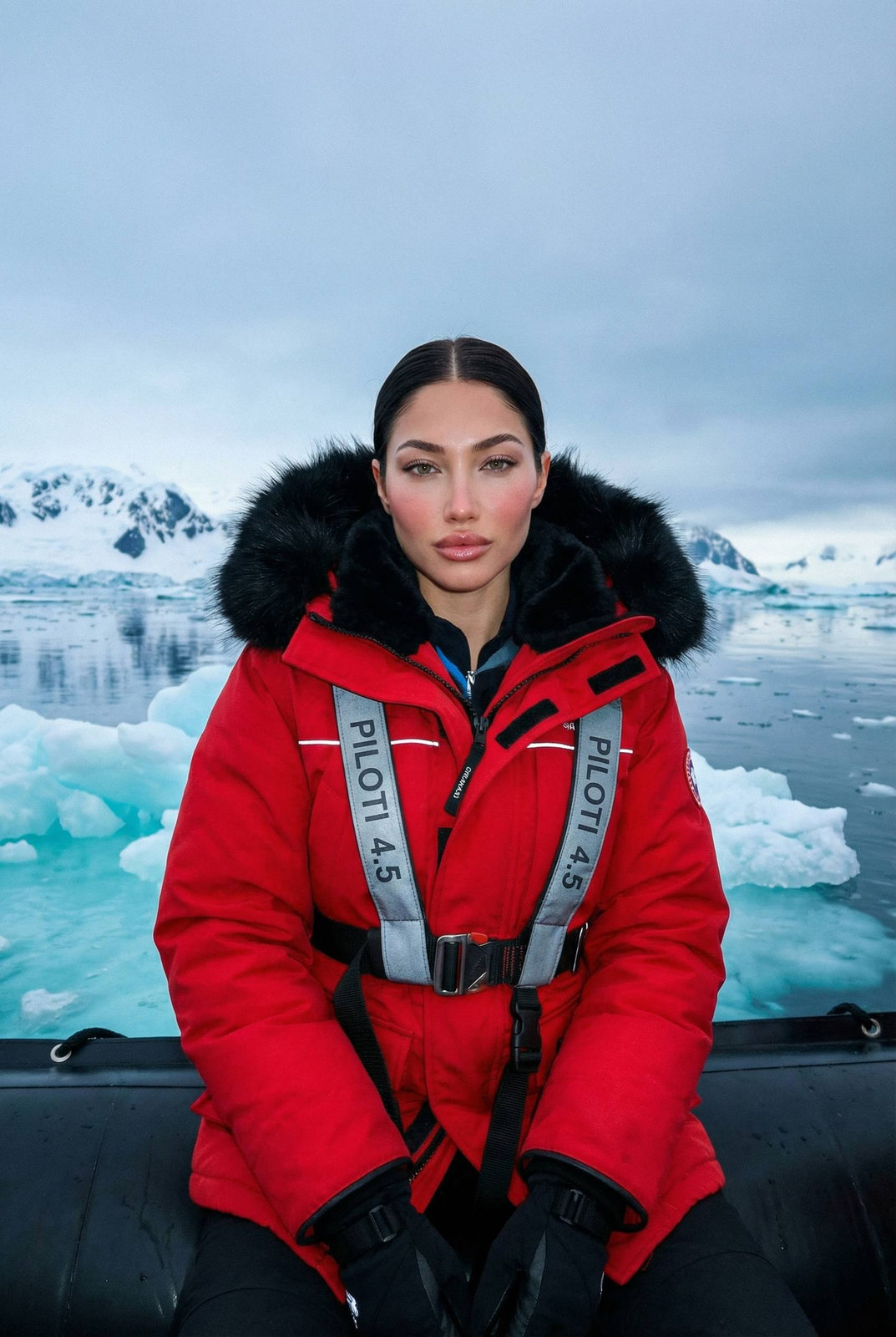 Antarctic Explorer in Red Parka