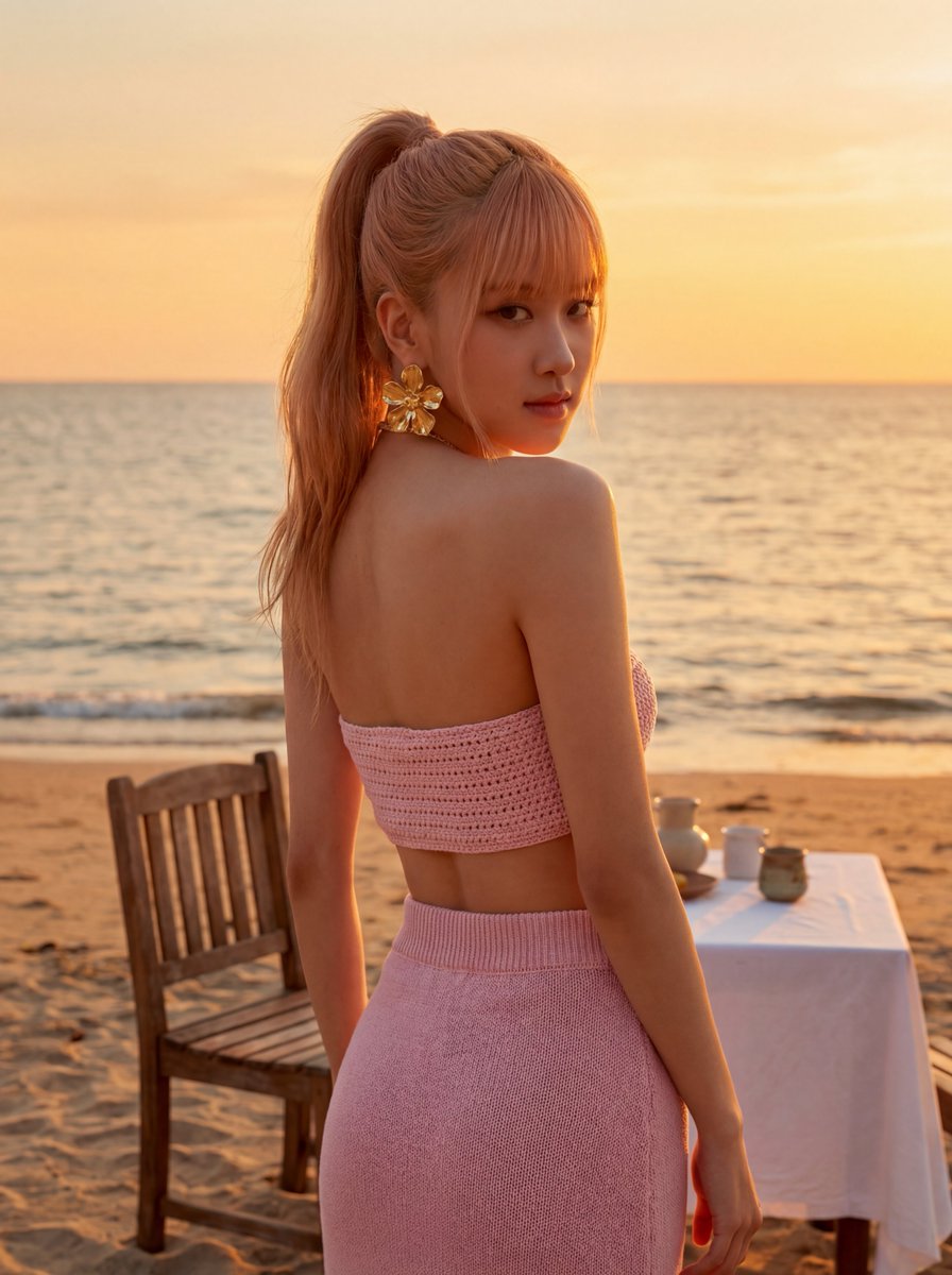Rosé Golden Hour Beach Portrait