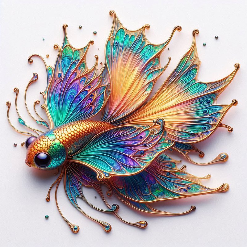 Iridescent Butterfly-Goldfish Hybrid Top View Outline Art