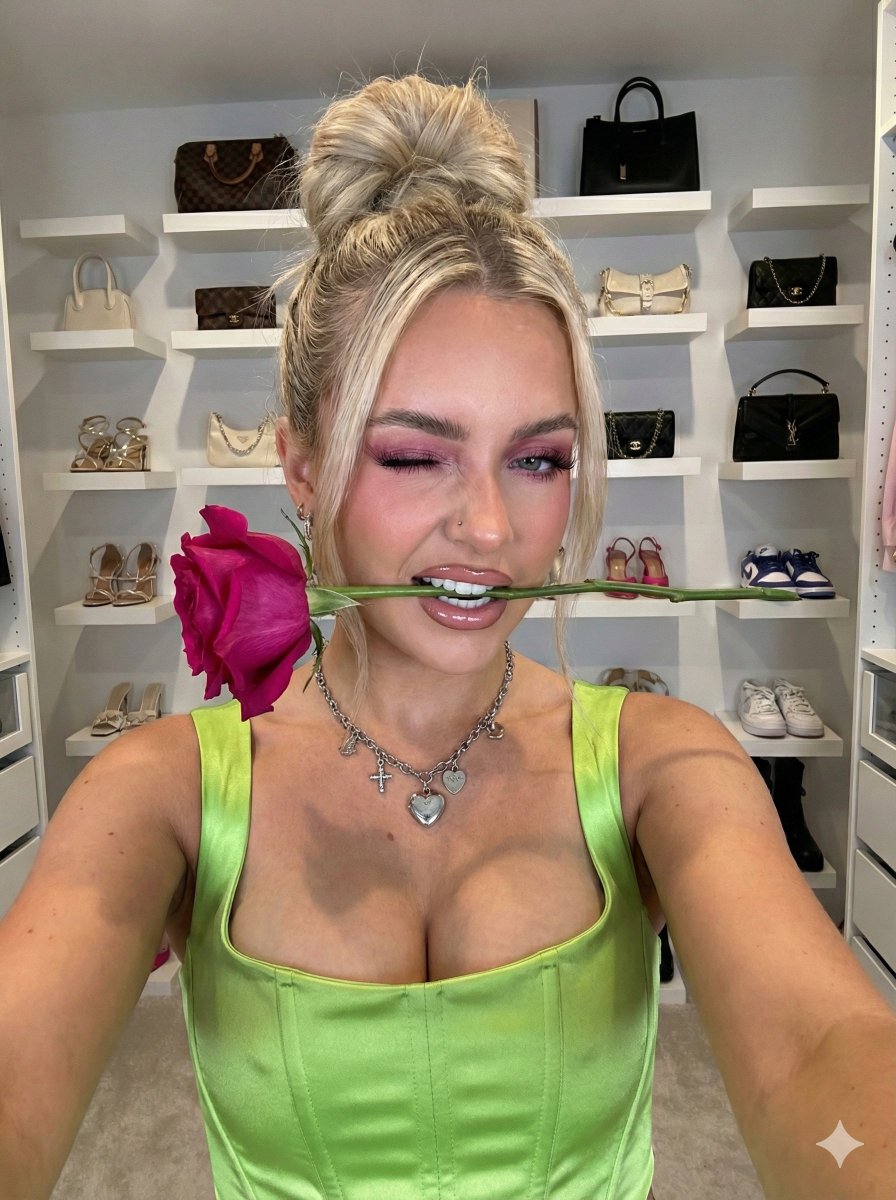 Playful Blonde Winking With Rose