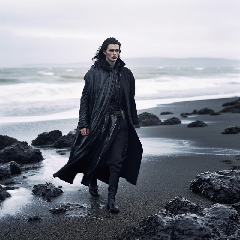 Male Model on Icelandic Black Sand Beach Fashion Shoot