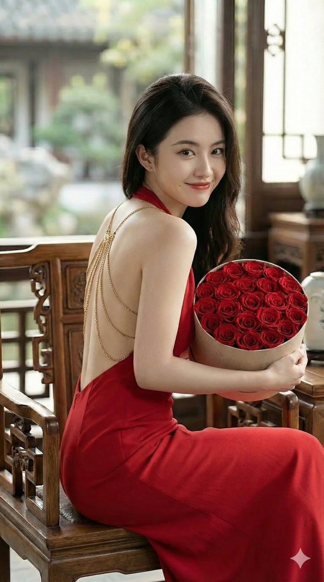 Red Dress Gold Chains Rose Gift