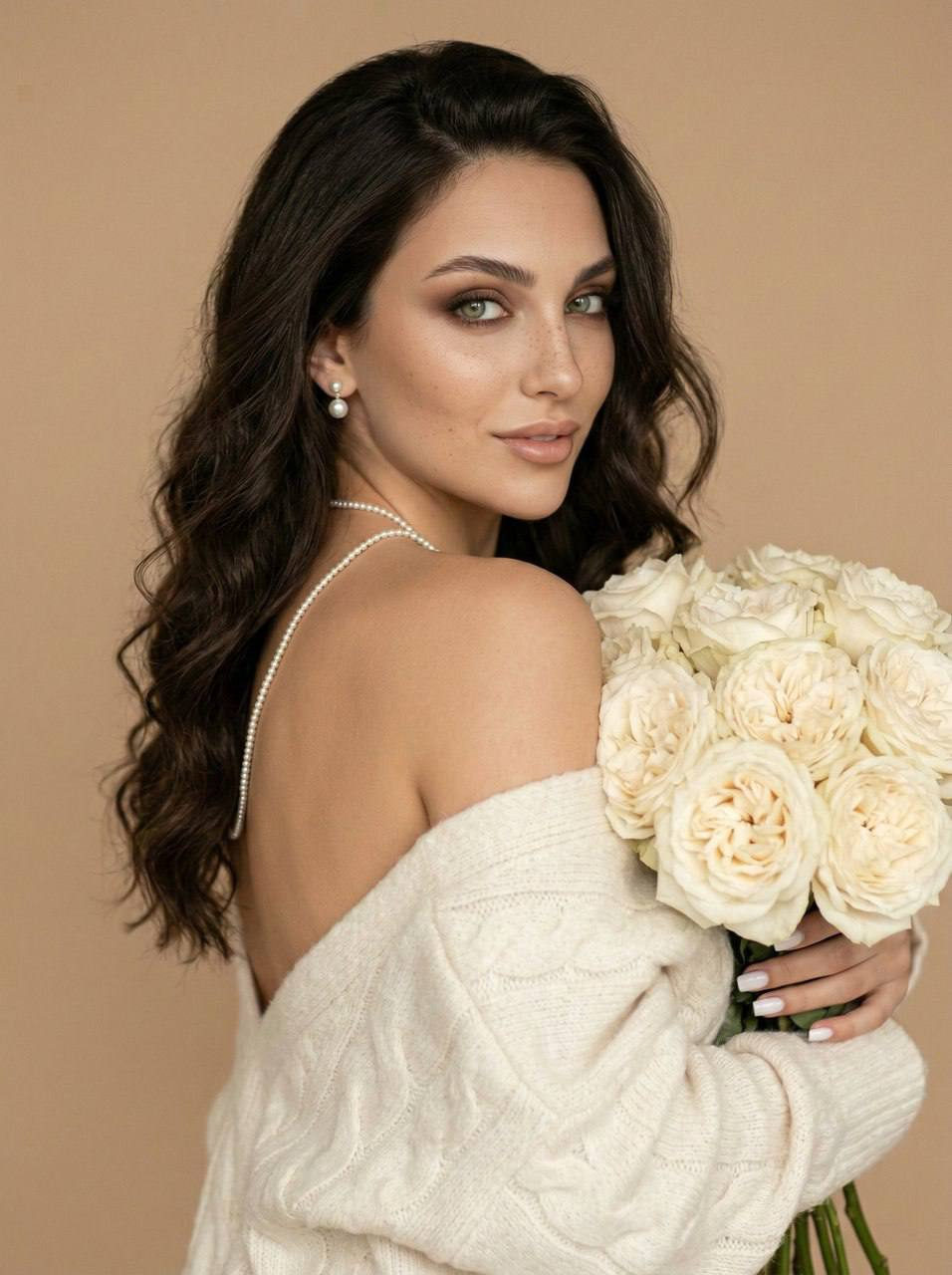 Elegant Cream Tone Portrait Look Back