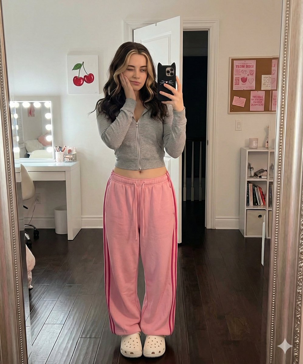 Playful Mirror Selfie In Pink