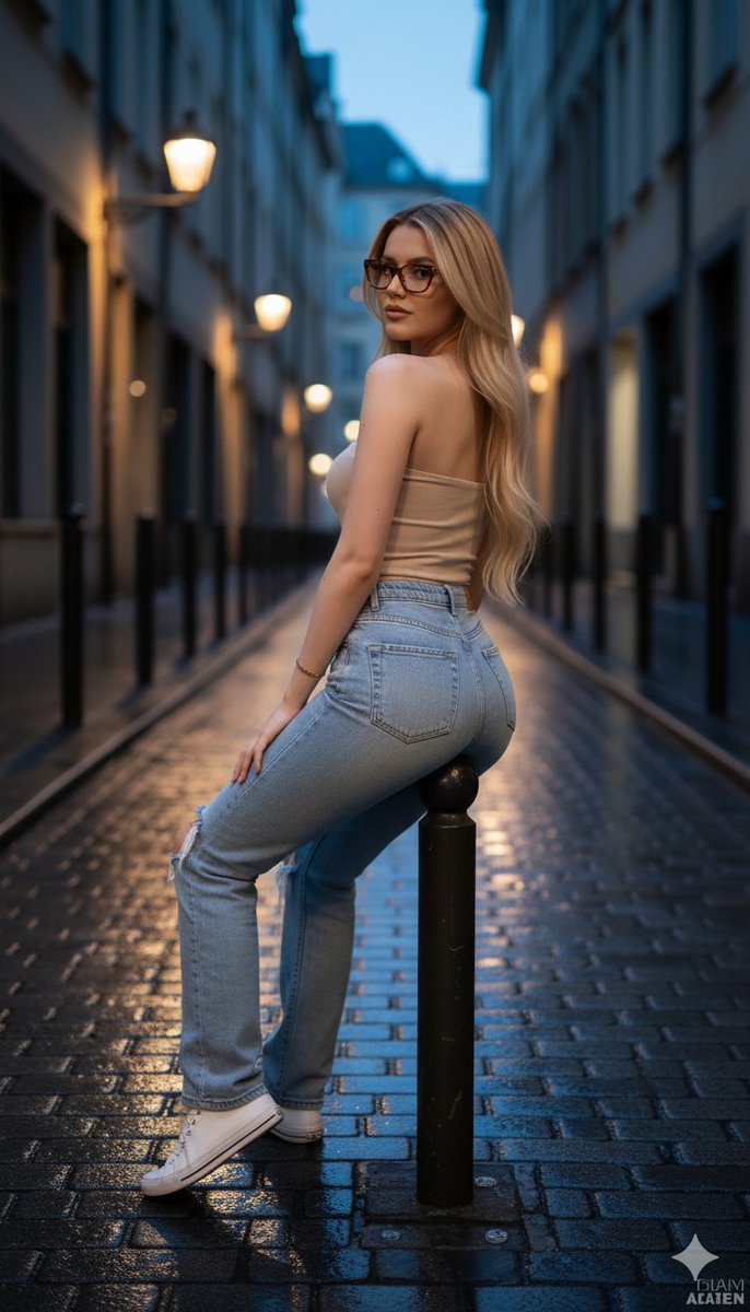 Cobblestone Alley Dusk Portrait Gaze