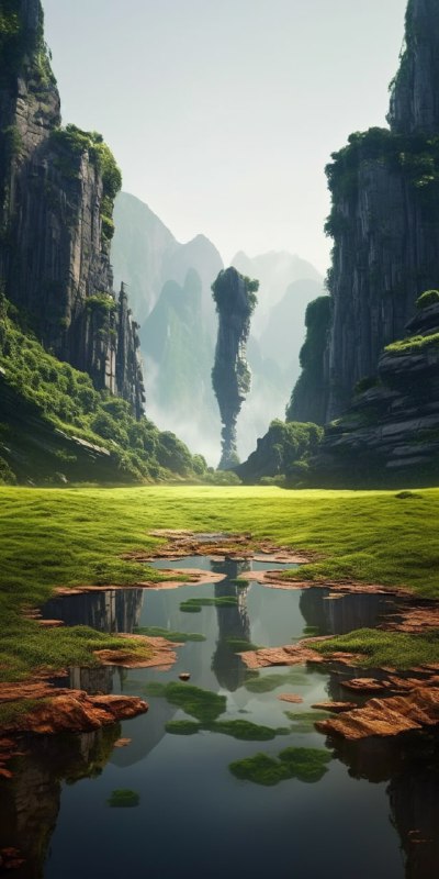 Alien Landscape With Twisted Continents and Temples