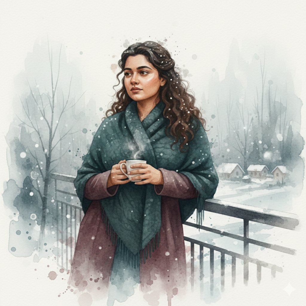 Moody Winter Watercolor Portrait
