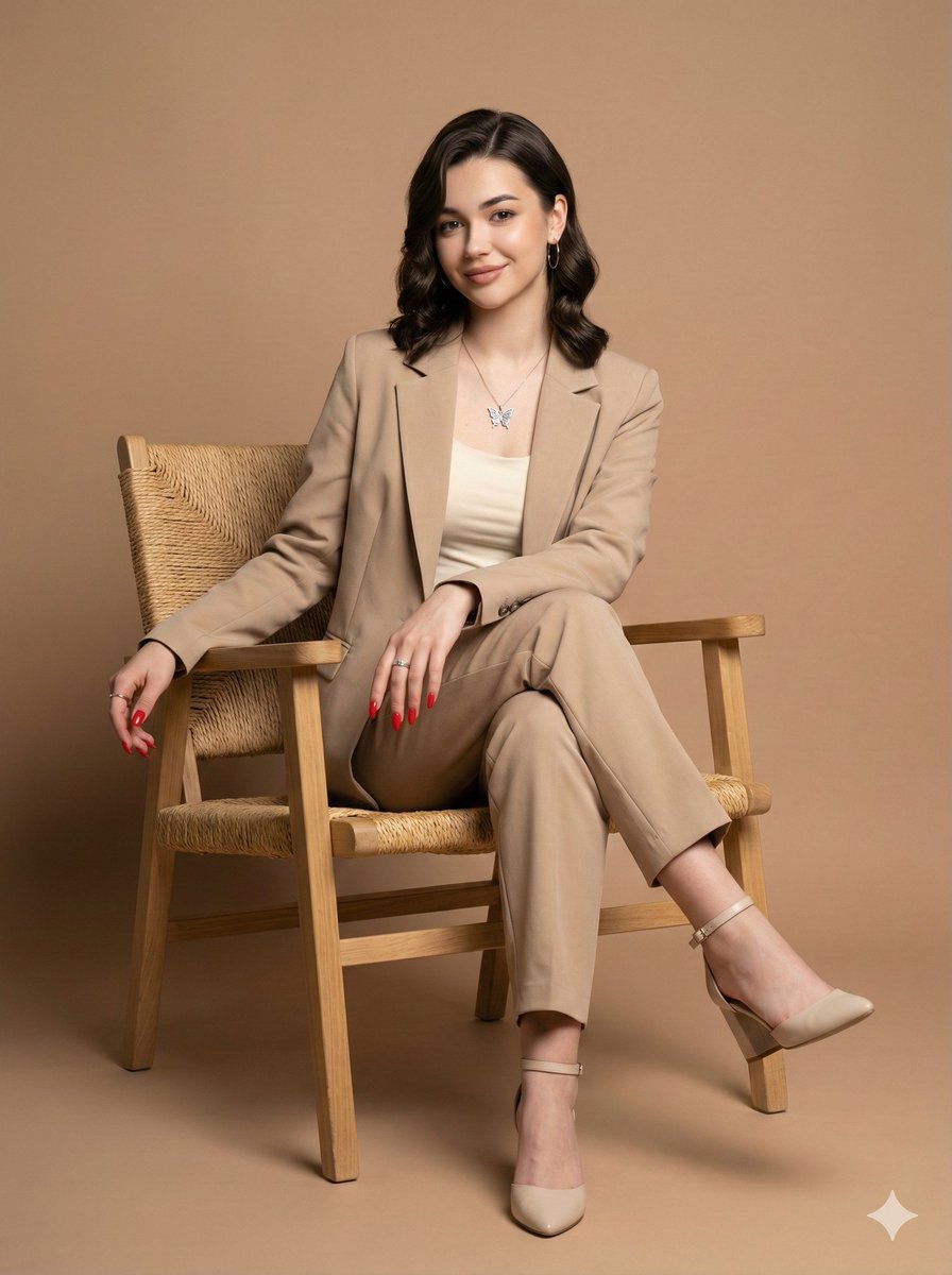 Beige Suit Butterfly Portrait