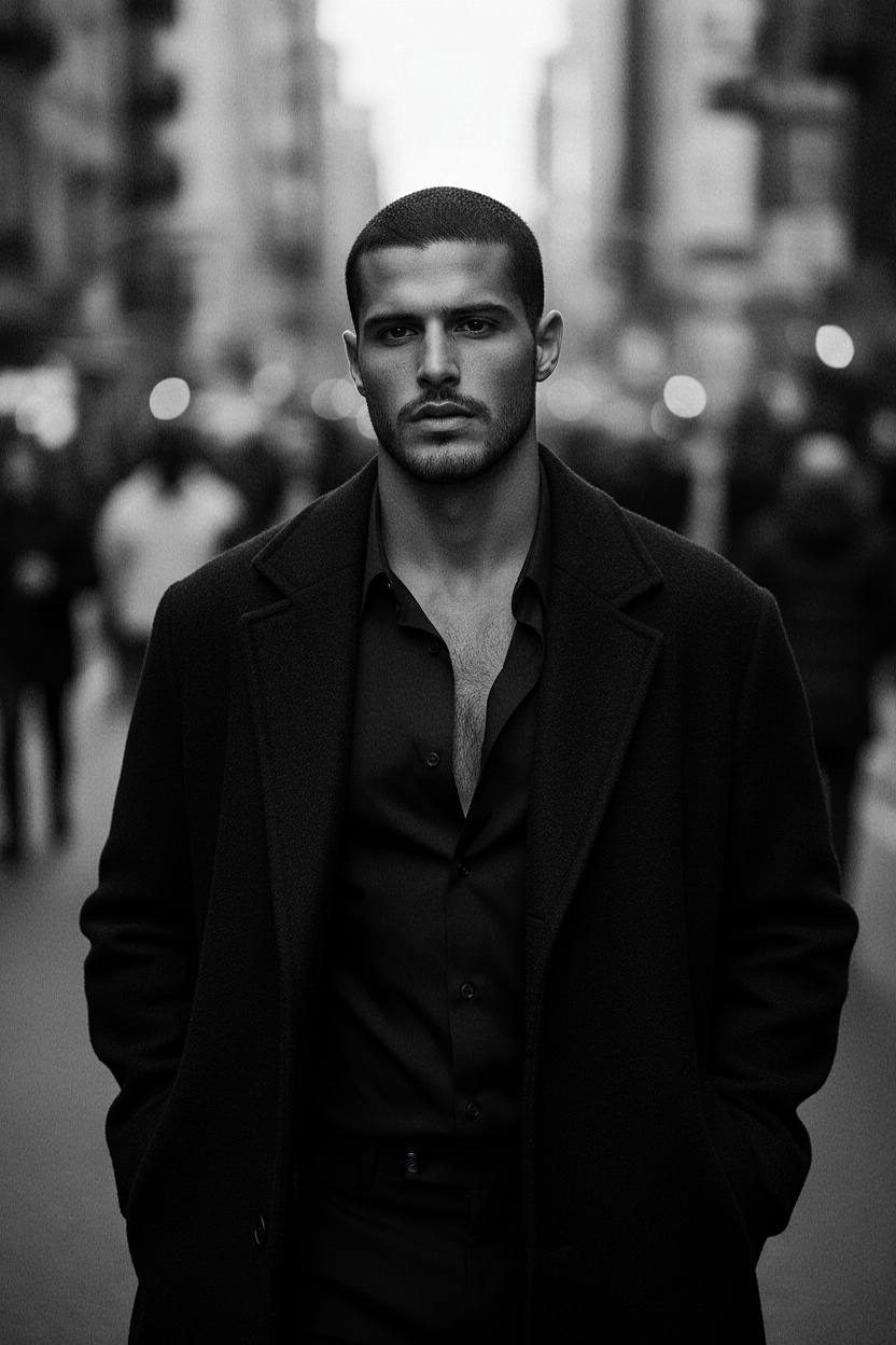 Urban Solitude: Noir Street Portrait