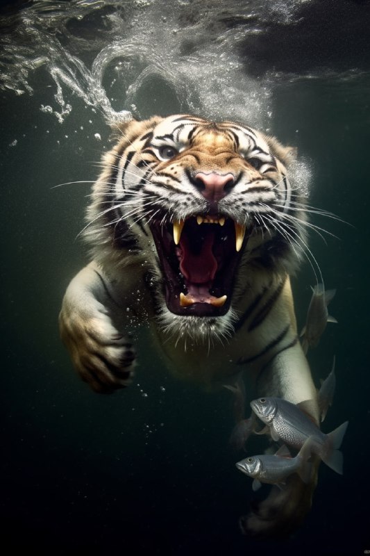 Tiger Catching Fish Underwater Hyper-Real Photography