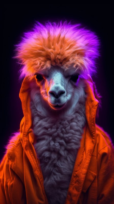 Neon Alpaca Cyberpunk Fashion Portrait in Violet Light