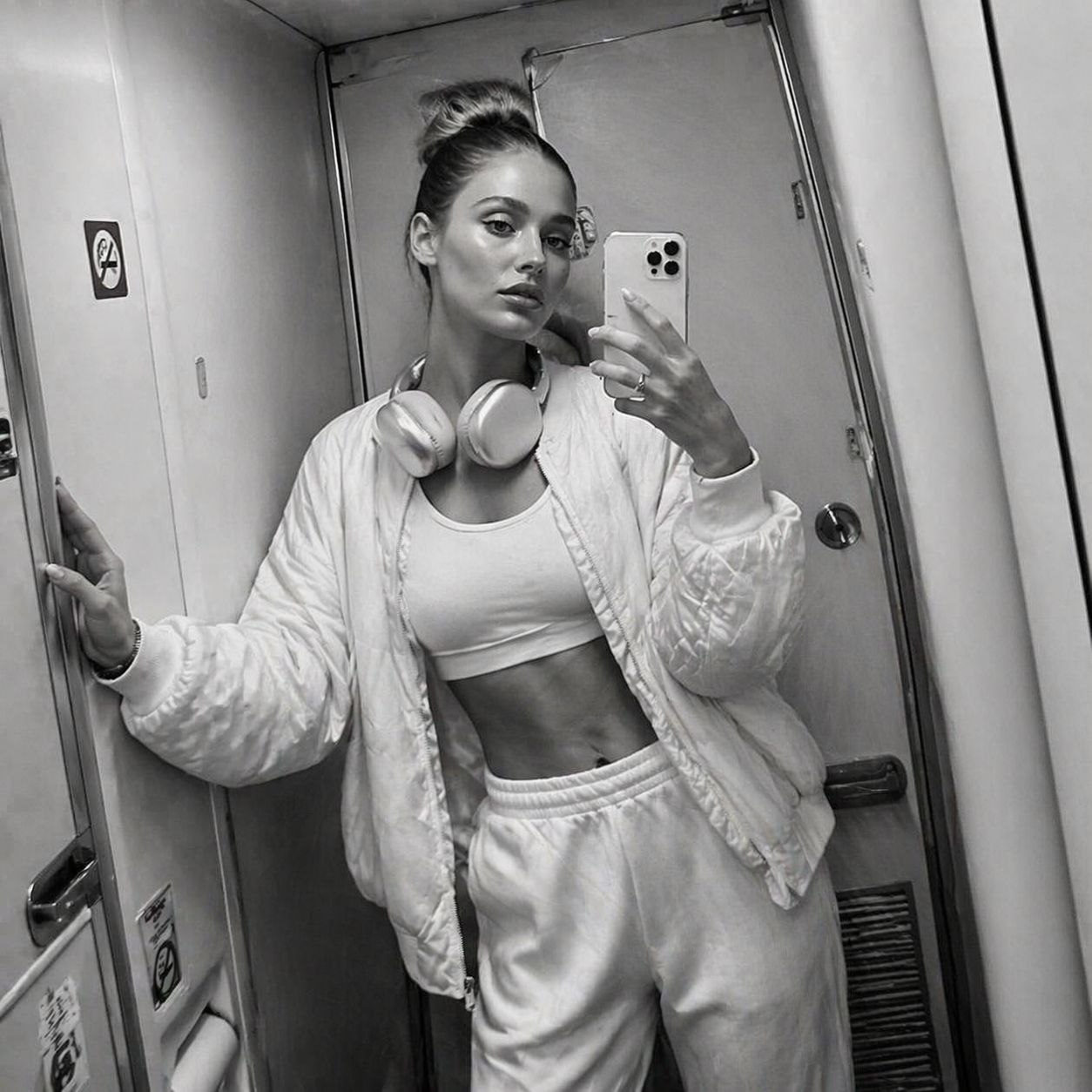 Airplane Restroom Mirror Selfie