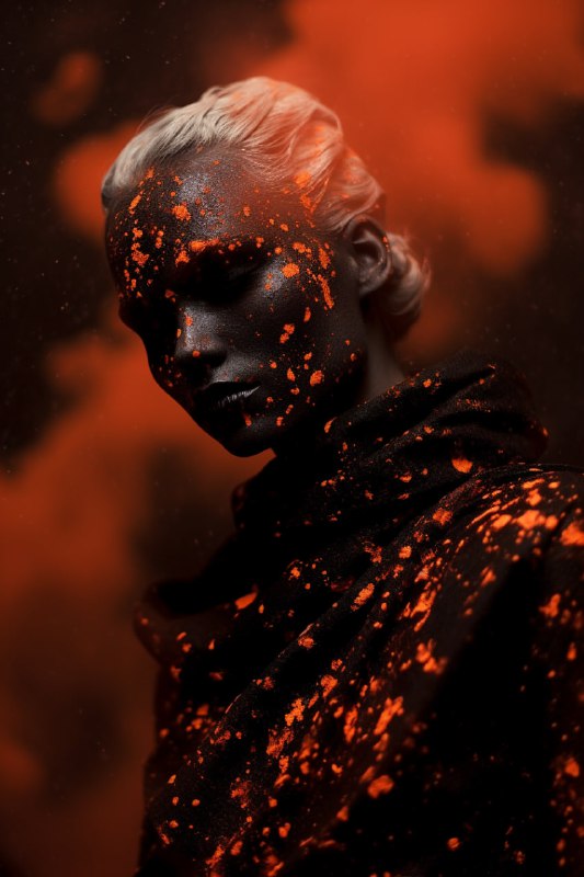 Black and Red Lapunk Fashion Portrait in Volcanic Scene