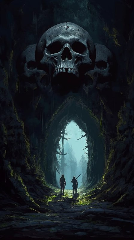 Giant Skull Cave Entrance in Gloomy Rising Mist