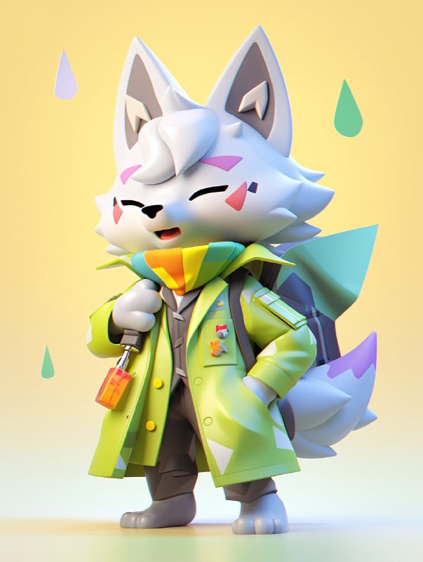 Cool Wolf Blind Box Toy Design 3D Clay Render
