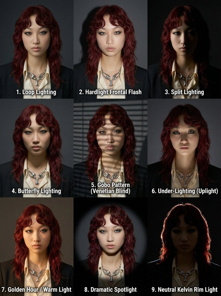 Nine Portrait Lighting Styles Grid